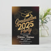 ディナー卒業式金ゴールド卒業式キャップ花火 招待状 (スタンド正面)