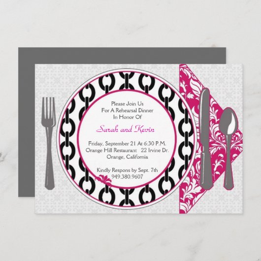 ディナー用大皿の招待 招待状 (正面/裏面)