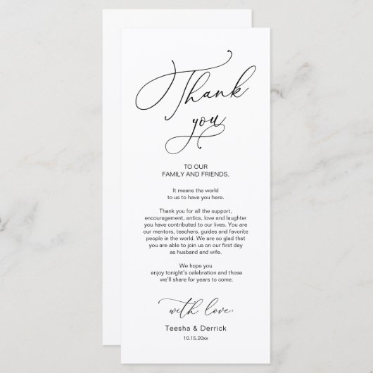 ディナー結婚プレイス設定サンキューカード プログラム (正面/裏面)