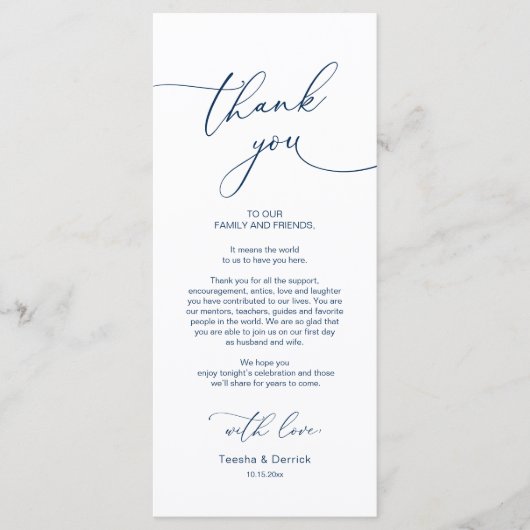 ディナー結婚プレイス設定サンキューカード プログラム (正面)