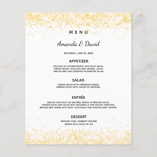 ディナー結婚メニュー白金ゴールド紙吹雪 (正面)