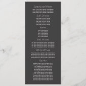 ディナー設定, レストラン スリムライン メニュー (裏面)