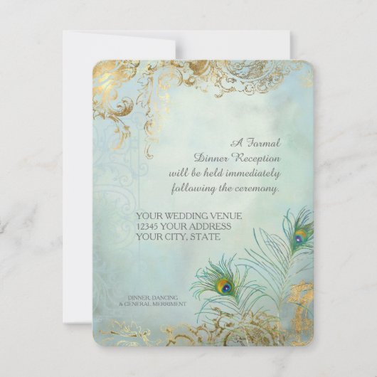 ディナー・レセプション　ピーコックの羽根　エレガントなウェディング 招待状 (正面)