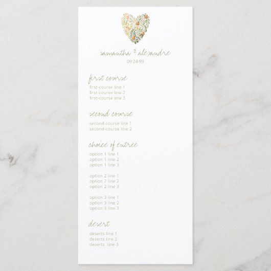 ディナー&踊りフローラグリーンリーウェディングレセプション メニュー (正面)