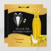 ディナ企業のーフォーマルパーティーブラックタイイエロー2 招待状 (正面/裏面)
