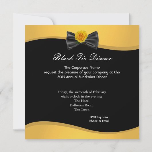 ディナ企業のーフォーマルパーティーブラックタイイエロー2 招待状 (裏面)