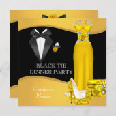 ディナ企業のーフォーマルパーティーブラックタイイエロー 招待状 (正面/裏面)