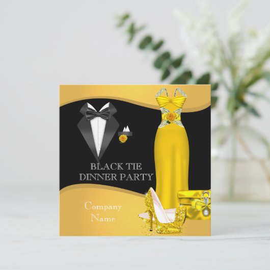 ディナ企業のーフォーマルパーティーブラックタイイエロー 招待状 (スタンド正面)