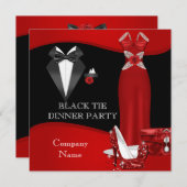 ディナ企業のーフォーマルパーティーブラックタイレッド3 招待状 (正面/裏面)
