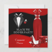 ディナ企業のーフォーマルパーティーブラックタイレッド3 招待状 (正面)