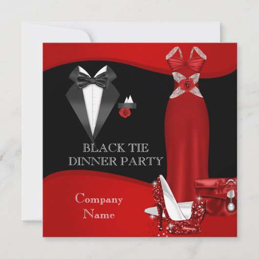 ディナ企業のーフォーマルパーティーブラックタイレッド3 招待状 (正面)