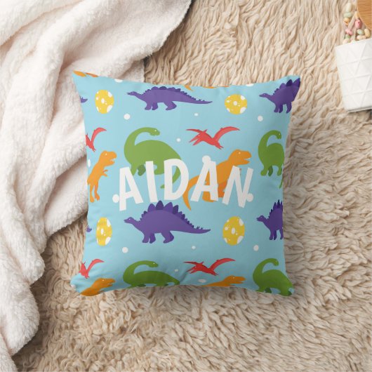 ディノおもしろいキッズレッドオレンジグリーンパープル装飾用クッション クッション (ブランケット)