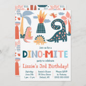 ディノお洒落ダニ恐竜をテーマにした誕生日パーティー 招待状 (正面/裏面)