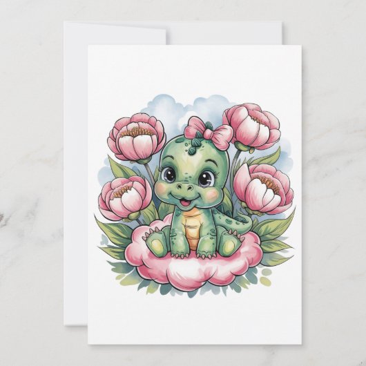 ディノお洒落デライトガール赤ちゃんシャワー招待状 招待状 (裏面)