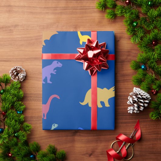 ディノよくはしゃぐカラフル子供の誕生日パーティーの好意 ラッピングペーパー (クリスマスギフト)