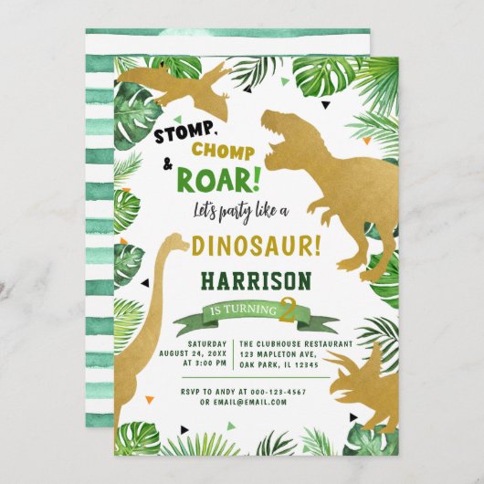 ディノアイランドディノバースデーパーティー誕生日 招待状 (正面/裏面)
