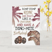 ディノエッグス，子供の恐竜誕生日 カード (黄色い花)