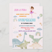 ディノカスタムバレリーナバレエ誕生日パーティー 招待状 (正面/裏面)