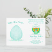 ディノカスタム水彩恐竜の男の子の赤ちゃんシャワー 招待状 (スタンド正面)