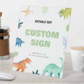 ディノカラフルパーティー恐竜誕生日カスタム標識 台座サイン (インサイチュ)