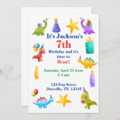 ディノカラフル子供の誕生日 招待状 (正面/裏面)