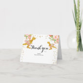 ディノガールピンク金ゴールド立ちサンキューカード サンキューカード (正面)