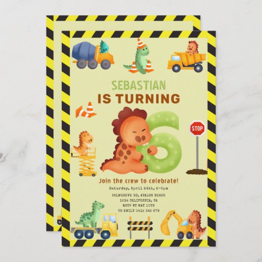 ディノクルーズ第6誕生日建築恐竜 招待状 (正面/裏面)