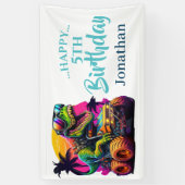 ディノジュラシックジャングル子供の誕生日ブルー 横断幕 (縦)