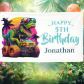 ディノジュラシックジャングル子供の誕生日ブルー 横断幕