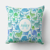 ディノストライプ水彩恐竜パーソナライズされた クッション (正面)