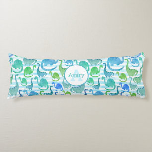 ディノストライプ水色恐竜パーソナライズされた群 ボディピロー