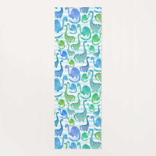 ディノストライプ水色恐竜パーソナライズされた群 ヨガマット (裏面)