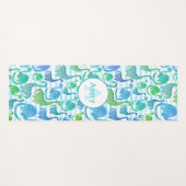 ディノストライプ水色恐竜パーソナライズされた群 ヨガマット (正面(横))