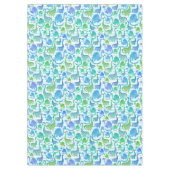 ディノストライプ水色恐竜愛らしい テーブルクロス (正面)