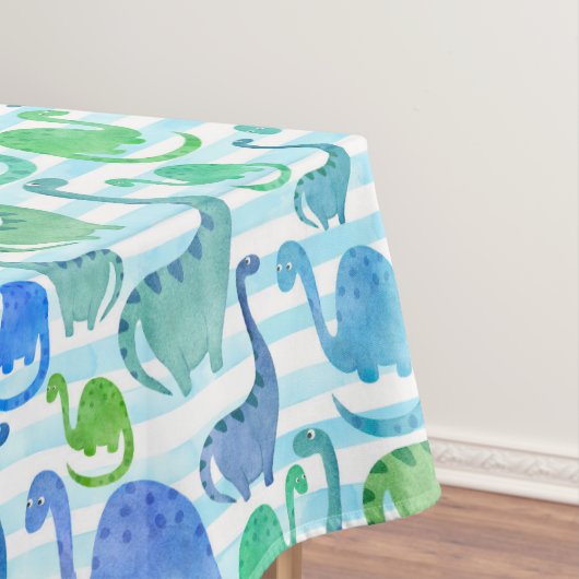 ディノストライプ水色恐竜愛らしい テーブルクロス (インサイチュ)