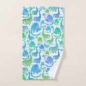 ディノストライプ水色恐竜愛らしい バスタオルセット (ハンドタオル)