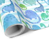 ディノストライプ水色恐竜愛らしい ラッピングペーパー (ロールコーナー)
