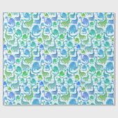 ディノストライプ水色恐竜愛らしい ラッピングペーパー (フラット)