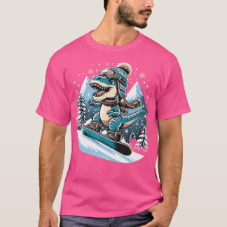 ディノスノーボードクールおもしろいスノーボ男性へード女子 Tシャツ