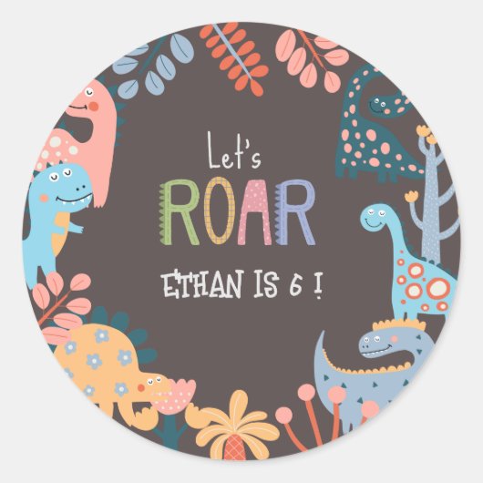 ディノスレッツローア子供の誕生日 ラウンドシール (正面)
