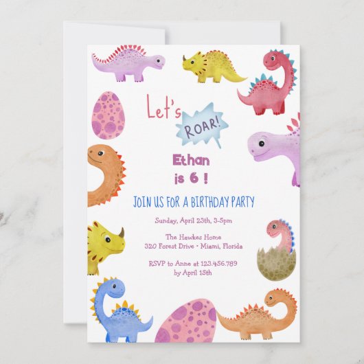 ディノスレッツロール子供の誕生日招待 招待状 (正面)