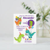 ディノタスティック3歳の誕生日パーティーはがき ポストカード (スタンド正面)