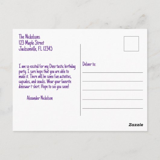 ディノタスティック3歳の誕生日パーティーはがき ポストカード (裏面)