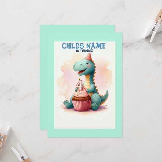 ディノターニング4誕生日 招待状 (正面/裏面インサイチュ)