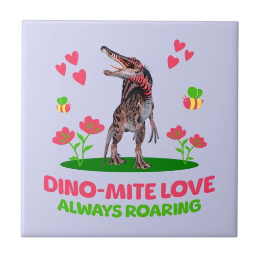 ディノダニ愛、常に恐竜の轟音おもしろい タイル (正面)