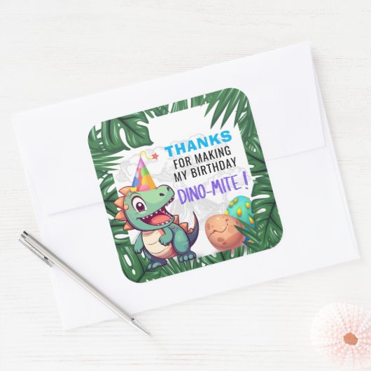 ディノダニ誕生日サンキューステッカー スクエアシール (封筒)
