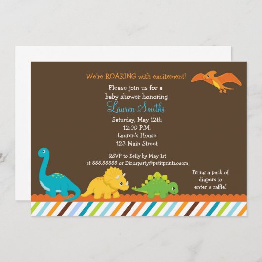 ディノダノボーイズベビーシャワー招待状 招待状 (正面/裏面)