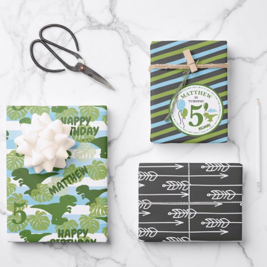 ディノトロピカル誕生日ラパーソナライズされたッピング紙 ラッピングペーパーシート (正面)