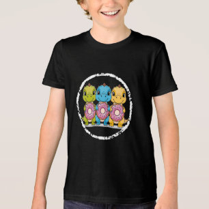ディノドナットトリオ – かわいい恐竜Tシャツ子供へ トライブレンドTシャツ