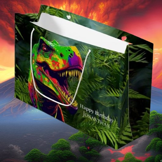 ディノハッピーバースデーキッズジャングル ラージペーパーバッグ